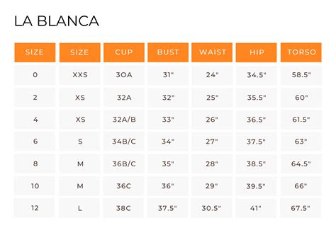 la blanca size chart